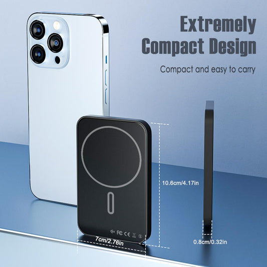 Magnetic Portable Charger 5000mAh Wireless Power Bank, 0.3" Ultra Slim Magnetic Power Bank Compatible with iPhone 16/15/14/13/12 Series, Black