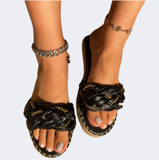 [COSTAL-4]  Braids with gold chain foam footbed sandals